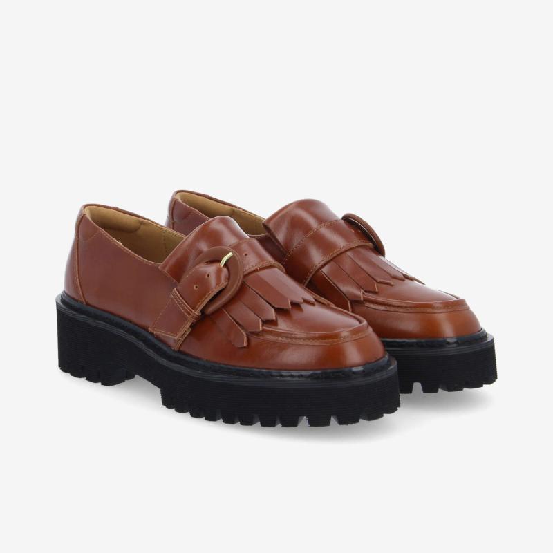 MYSEN BUCKLE W - LACQUER LEATHER - COGNAC